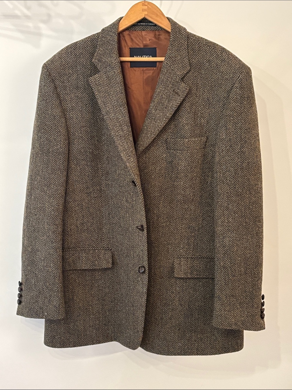 Nautica Men’s 100% Wool Brown Herringbone Sport Coat